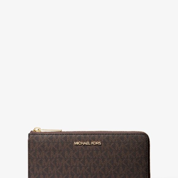 Michael Kors  Jet Set Travel Large Logo Quarter-Zip Wallet BROWN - Picture 1 of 4